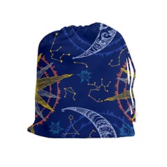 Sun Moon Seamless Star Blue Sky Space Face Circle Drawstring Pouches (extra Large) by Mariart