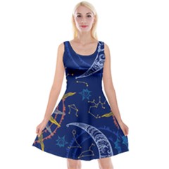 Sun Moon Seamless Star Blue Sky Space Face Circle Reversible Velvet Sleeveless Dress by Mariart