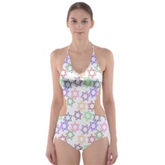 Star Space Color Rainbow Pink Purple Green Yellow Light Neons Cut-out One Piece Swimsuit by Mariart