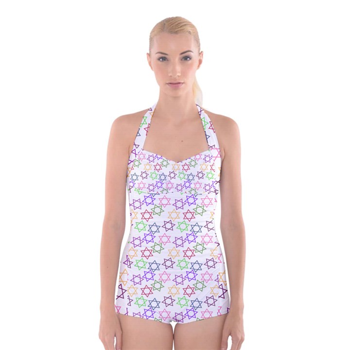 Star Space Color Rainbow Pink Purple Green Yellow Light Neons Boyleg Halter Swimsuit 