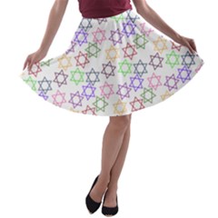 Star Space Color Rainbow Pink Purple Green Yellow Light Neons A-line Skater Skirt by Mariart