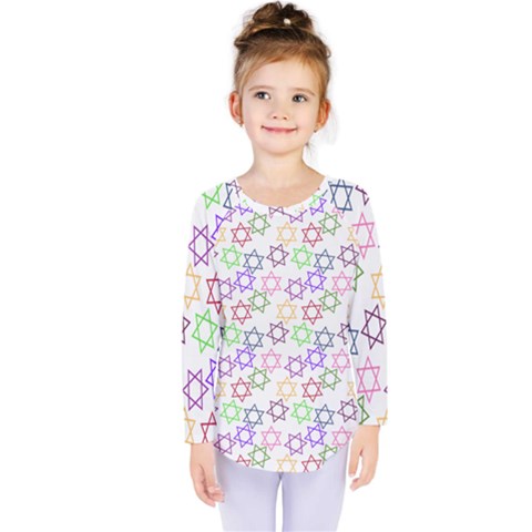 Star Space Color Rainbow Pink Purple Green Yellow Light Neons Kids  Long Sleeve Tee by Mariart