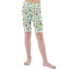 Kids Football Players Playing Sports Star Kids  Mid Length Swim Shorts