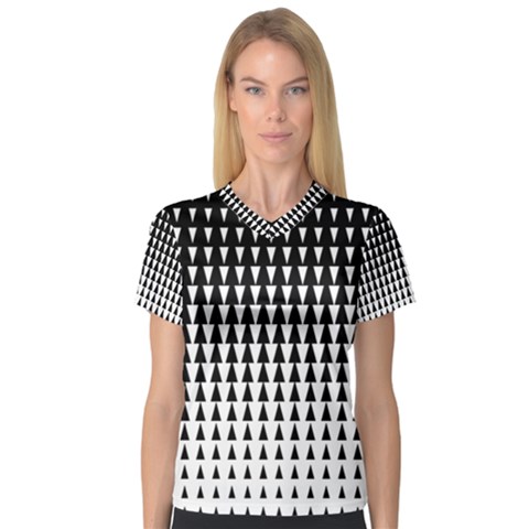 Triangle Black White Wave Chevron Women s V-neck Sport Mesh Tee by Mariart