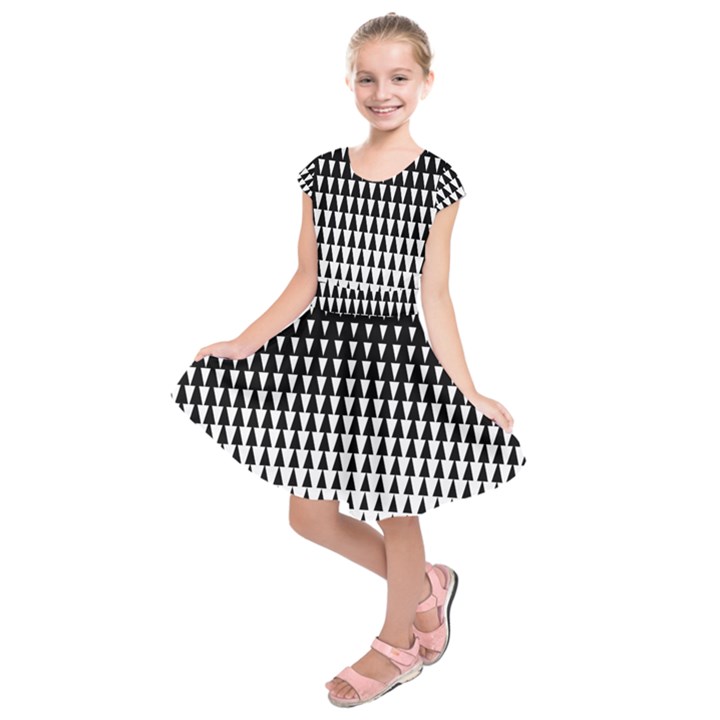 Triangle Black White Wave Chevron Kids  Short Sleeve Dress