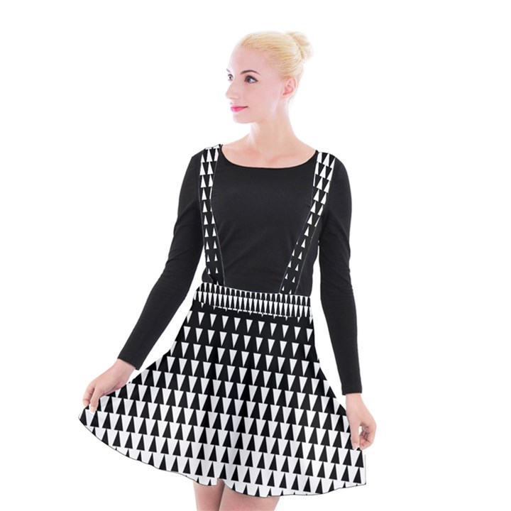 Triangle Black White Wave Chevron Suspender Skater Skirt