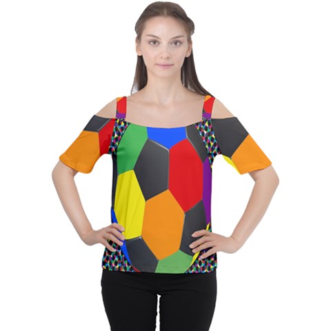 Team Soccer Coming Out Tease Ball Color Rainbow Sport Women s Cutout Shoulder Tee by Mariart