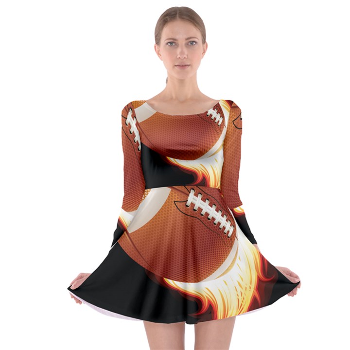 Super Football American Sport Fire Long Sleeve Skater Dress