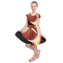 Super Football American Sport Fire Kids  Short Sleeve Dress