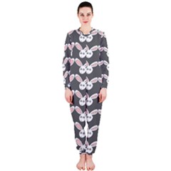 Tagged Bunny Illustrator Rabbit Animals Face Onepiece Jumpsuit (ladies)  by Mariart