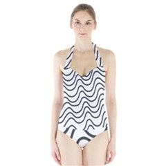 Wave Waves Chefron Line Grey White Halter Swimsuit