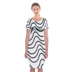 Wave Waves Chefron Line Grey White Classic Short Sleeve Midi Dress by Mariart