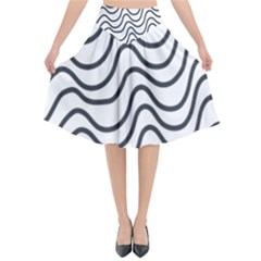 Wave Waves Chefron Line Grey White Flared Midi Skirt