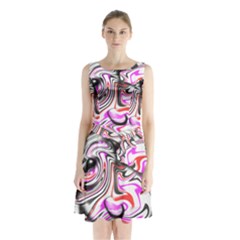 Wave Waves Chevron Rabbit Color Rainbow Pink Red Purple Animals Sleeveless Waist Tie Chiffon Dress