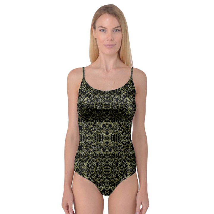 Golden Geo Tribal Pattern Camisole Leotard 