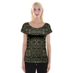 Golden Geo Tribal Pattern Women s Cap Sleeve Top