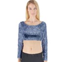 Blue Romantic Flower Pattern Denim Long Sleeve Crop Top View1