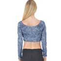 Blue Romantic Flower Pattern Denim Long Sleeve Crop Top View2