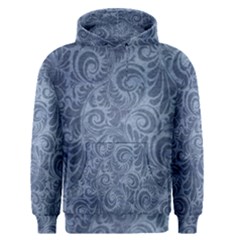 Blue Romantic Flower Pattern Denim Men s Pullover Hoodie by Ivana