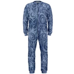 Blue Romantic Flower Pattern Denim Onepiece Jumpsuit (men)  by Ivana