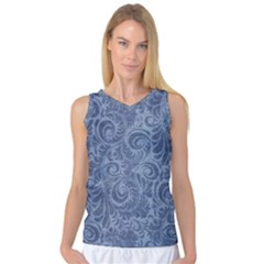 Blue Romantic Flower Pattern Denim Women s Basketball Tank Top by Ivana