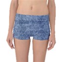 Blue Romantic Flower Pattern Denim Boyleg Bikini Bottoms View1