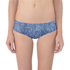 Blue Romantic Flower Pattern Denim Classic Bikini Bottoms