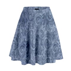 Blue Romantic Flower Pattern Denim High Waist Skirt by Ivana