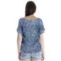 Blue Romantic Flower Pattern Denim Flutter Sleeve Top View2