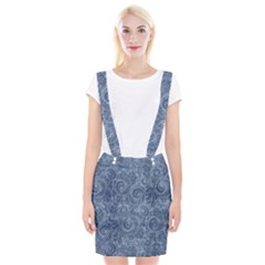 Blue Romantic Flower Pattern Denim Braces Suspender Skirt by Ivana