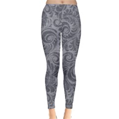 Grey Romantic Flower Pattern Denim Leggings  by Ivana