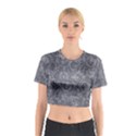 Grey Romantic Flower Pattern Denim Cotton Crop Top View1