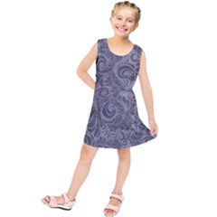 Grey Romantic Flower Pattern Denim Kids  Tunic Dress