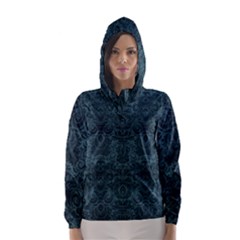 Teal Romantic Flower Pattern Denim Hooded Wind Breaker (women) by Ivana