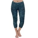 Teal Romantic Flower Pattern Denim Capri Winter Leggings  View1