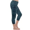 Teal Romantic Flower Pattern Denim Capri Winter Leggings  View3