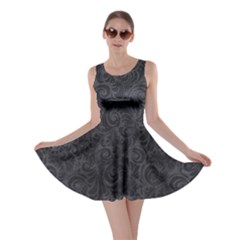 Black Romantic Flower Pattern Denim Skater Dress