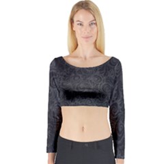 Black Romantic Flower Pattern Denim Long Sleeve Crop Top by Ivana