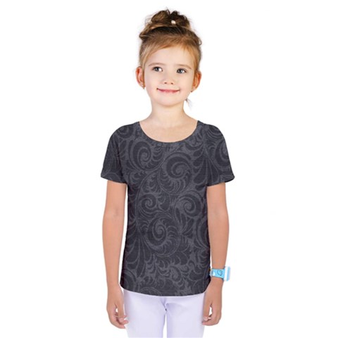 Black Romantic Flower Pattern Denim Kids  One Piece Tee by Ivana