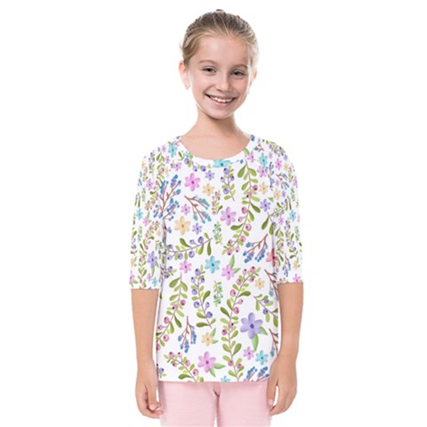 Twigs And Floral Pattern Kids  Quarter Sleeve Raglan Tee by Coelfen