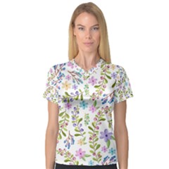 Twigs And Floral Pattern Women s V-neck Sport Mesh Tee