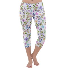 Twigs And Floral Pattern Capri Yoga Leggings by Coelfen