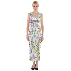 Twigs And Floral Pattern Fitted Maxi Dress by Coelfen