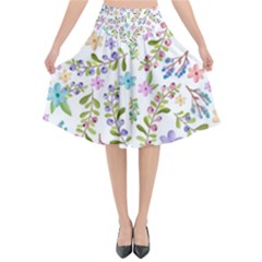 Twigs And Floral Pattern Flared Midi Skirt