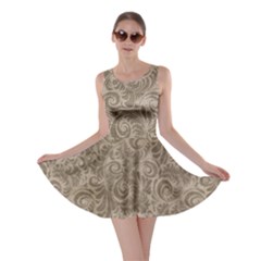 Brown Romantic Flower Pattern Skater Dress