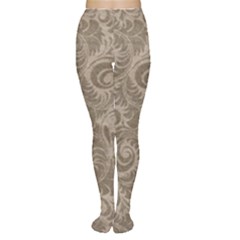 Brown Romantic Flower Pattern Women s Tights