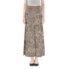 Brown Romantic Flower Pattern Maxi Skirts