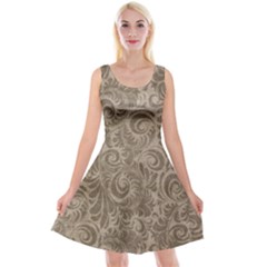 Brown Romantic Flower Pattern Reversible Velvet Sleeveless Dress