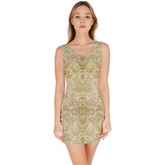 Gold Romantic Flower Pattern Sleeveless Bodycon Dress by Ivana