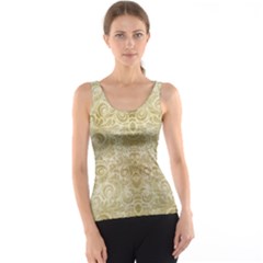 Gold Romantic Flower Pattern Tank Top by Ivana